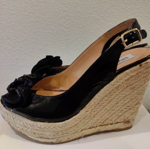 Steve Madden Black Patent Leather Wedge Espadrilles Heels